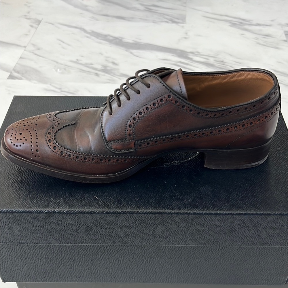 Prada Brown Leather Oxford Shoes with Brogue Detailing - Picture 4 of 6